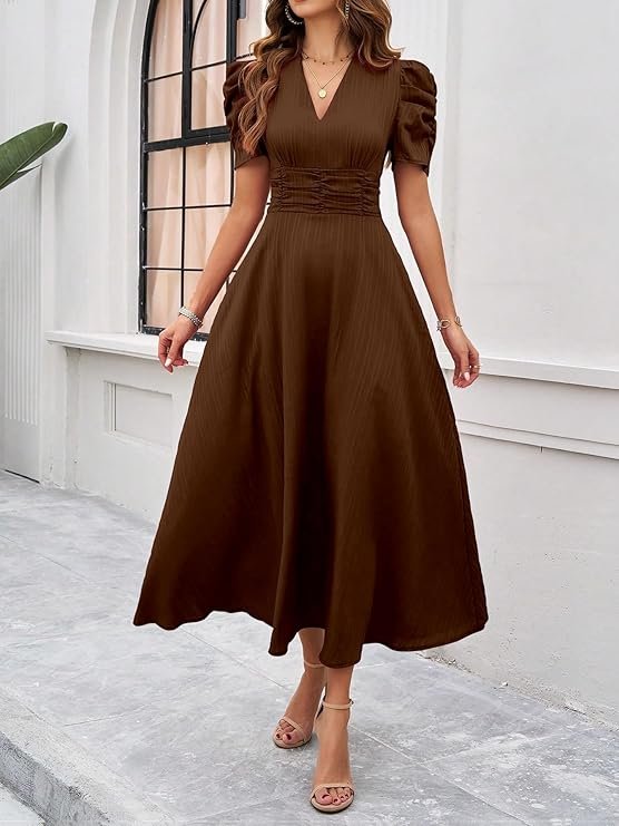 V-Neck A-Line Maxi Dress