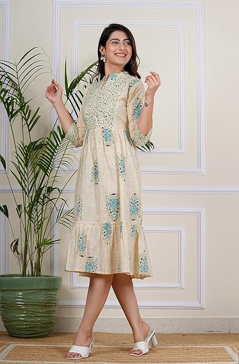 Fit & Flare Calf Length Printed Kurti