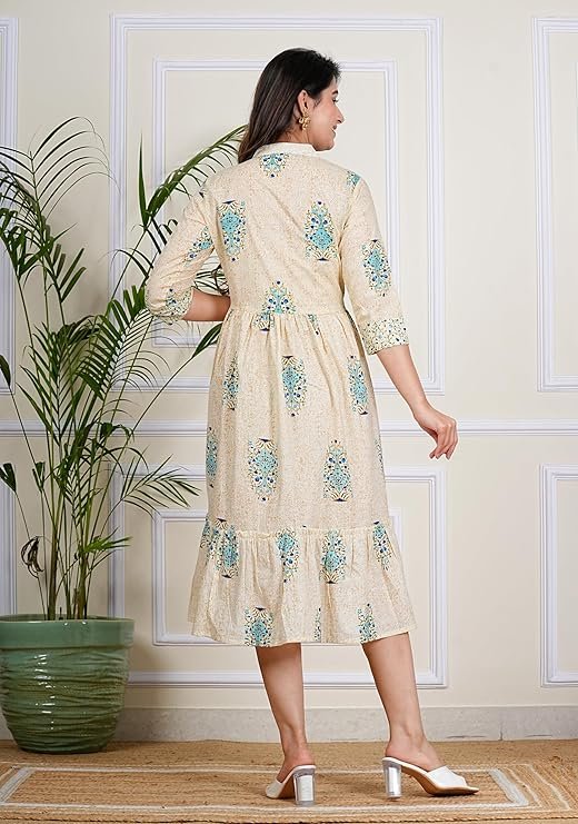 Fit & Flare Calf Length Printed Kurti