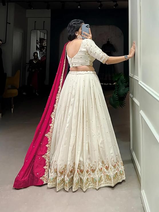 Chinnon Traditional Motiff Semi-Stitched Lehenga Choli With Dupatta Set