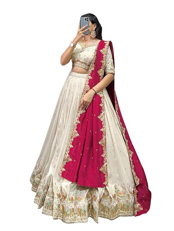 Chinnon Traditional Motiff Semi-Stitched Lehenga Choli With Dupatta Set