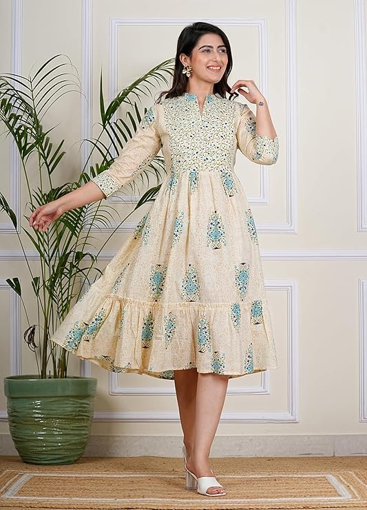 Fit & Flare Calf Length Printed Kurti